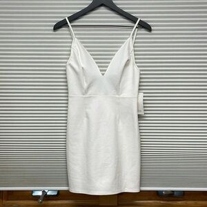 Tobi NWT Off White Spaghetti Strap Plunging Bodycon Mini Dress Size Small